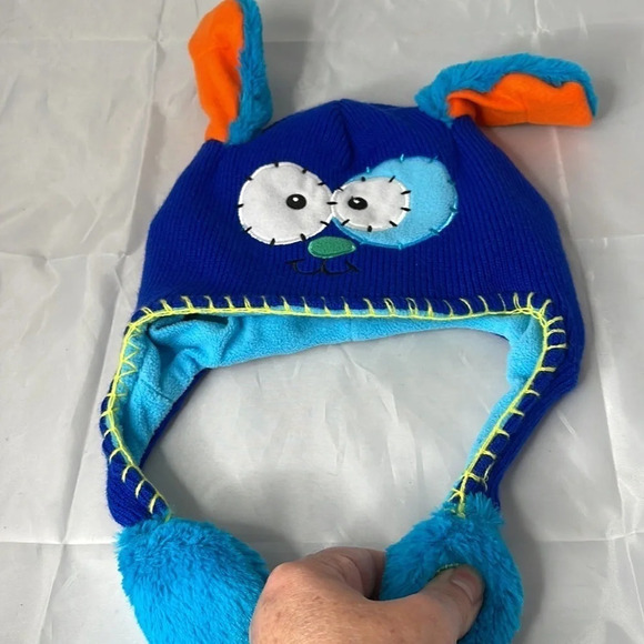 FLIPEEZ Kids Ear Flapper Winter Toque Blue Knit Fleece Lined Reflective Logo - Picture 3 of 10